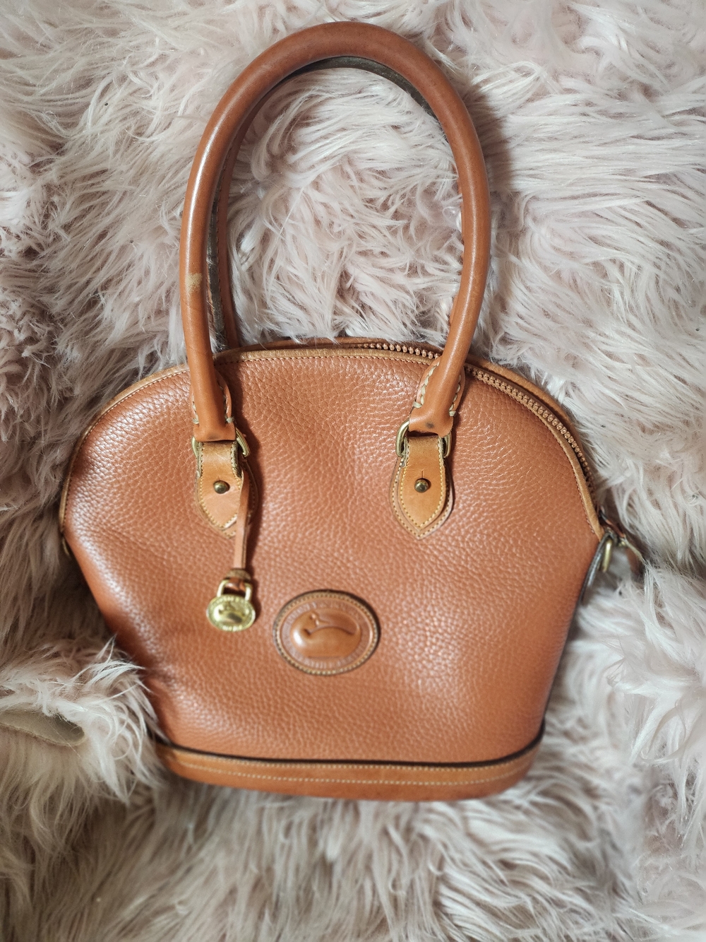 Dooney & Bourke Tan Pebble Leather Dome Satchel (No Shoulder Strap)